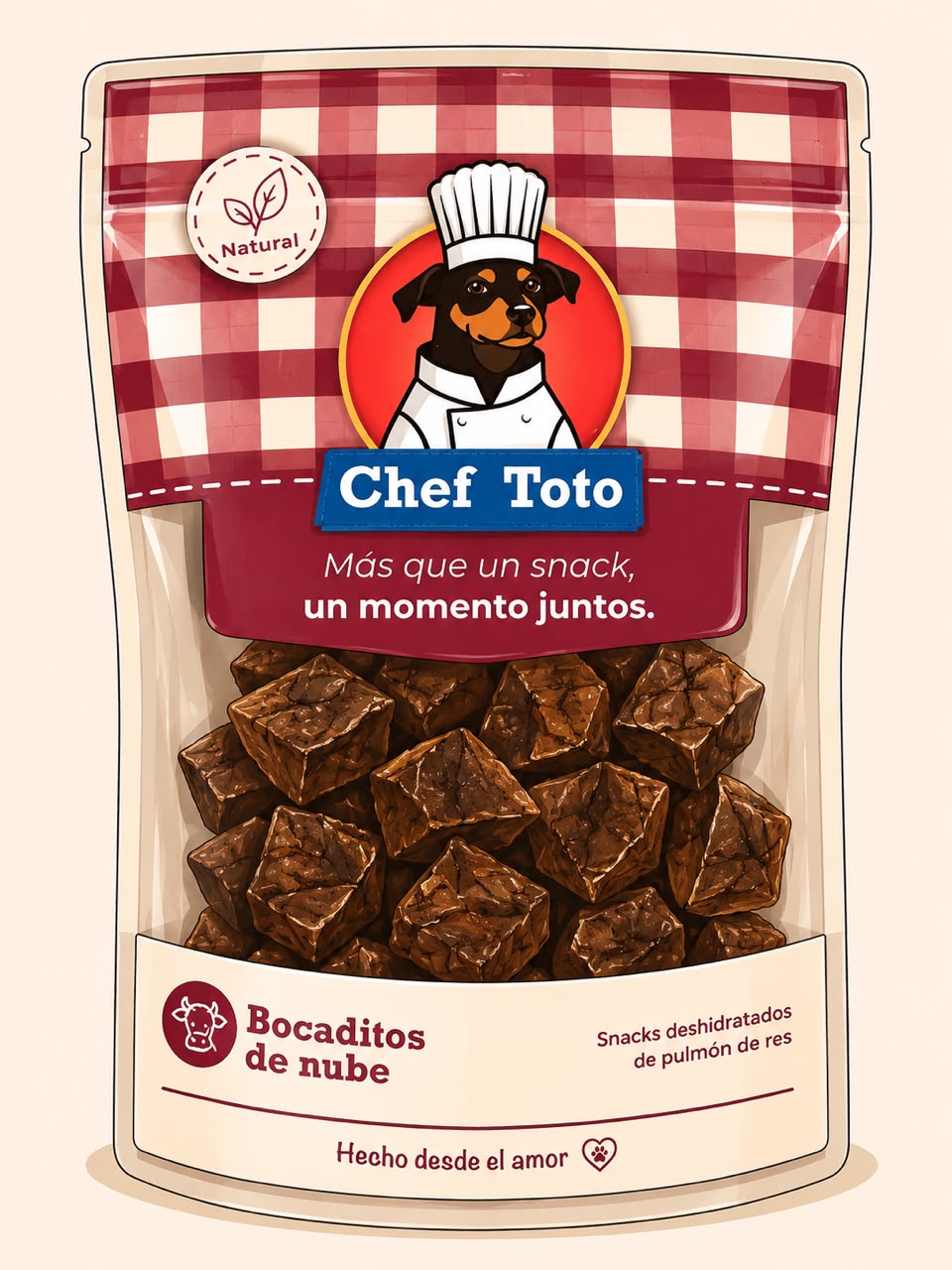 Snack de pulmón de res deshidratado para perros Bocadito de Nube Chef Toto