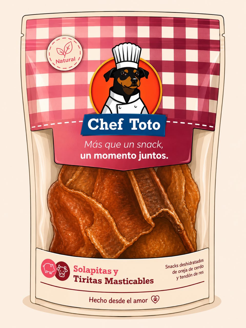 Snack combo de tendón de res y oreja de cerdo para perros Tiritas Masticables y Solapitas Chef Toto