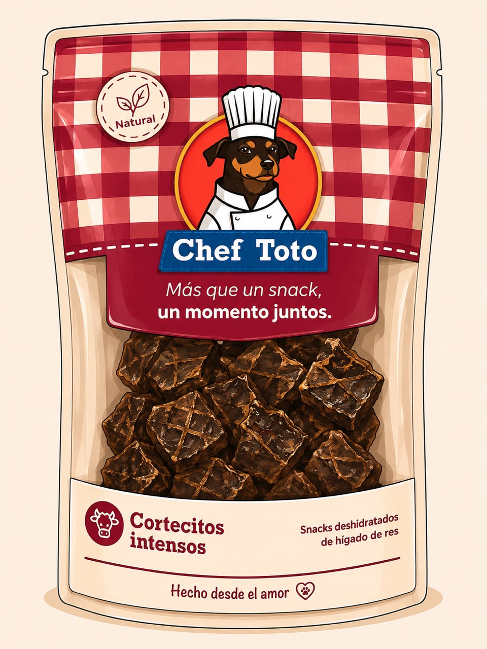 Snack de hígado de res deshidratado para perros Cortecitos Intensos Chef Toto