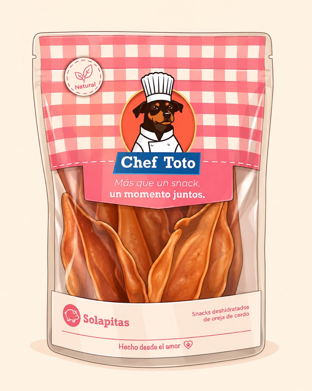 Snack de orejas de cerdo deshidratado para perros Solapitas Chef Toto